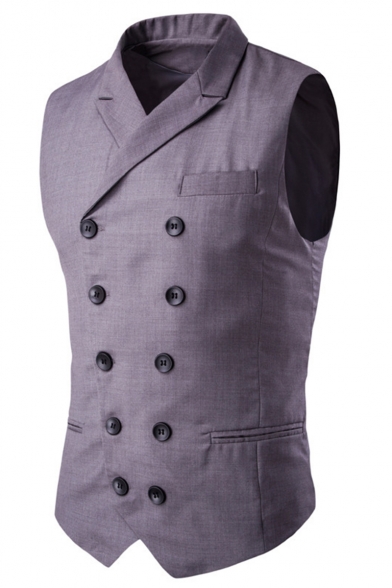 Men's Solid Peaked Lapel Buckle Back Double Breasted Slim Fit Suit Vest