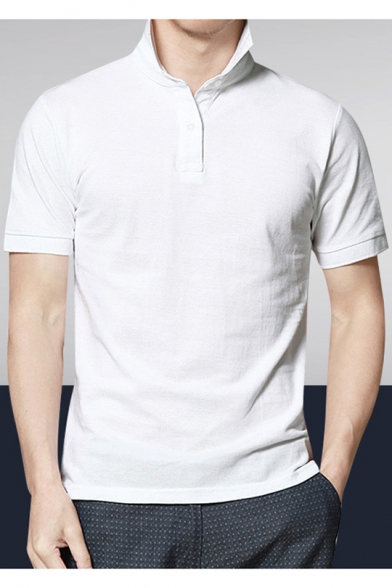 Men's Summer New Fashion Solid Color Turn-Down Collar Short Sleeve Fitted Polo Shirt