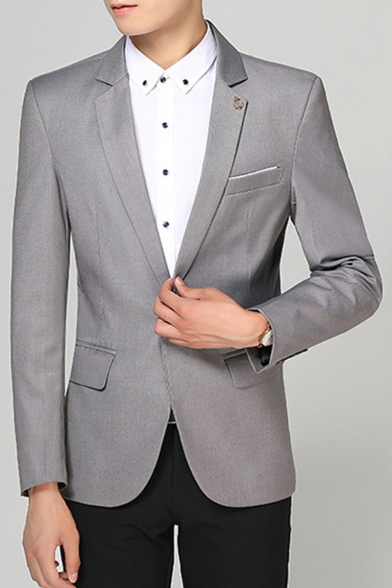 Mens Business Solid Long Sleeve Single Button Notch Lapel Wedding Suit for Groom