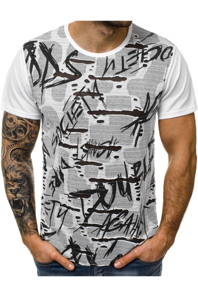 Hip Hop Style Torn Ripped Letter Graffiti White T-Shirt - Beautifulhalo.com