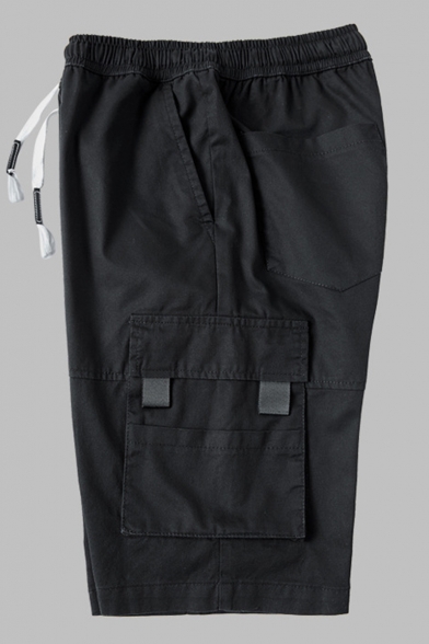 New Stylish Classic Flap Pockets Side Patched Drawstring Waist Mens Cotton Loose Cargo Shorts