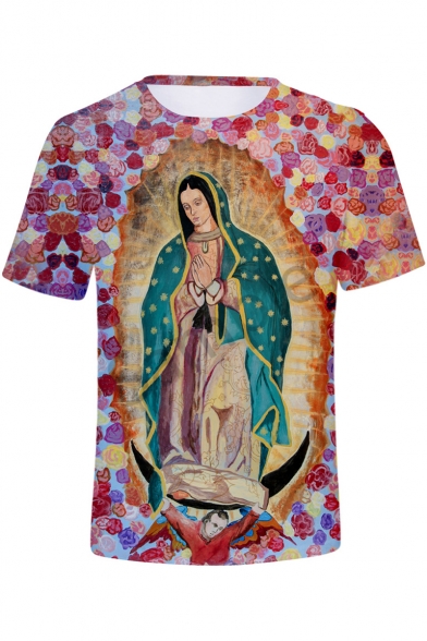 Our Lady of Guadalupe 3D Character Printed Round Neck Short Sleeves T-Shirt