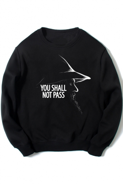 The Lord of the Rings Figure Letter YOU SHALL NOT PASS Printed Long Sleeve Unisex Black Pullover Sweatshirt