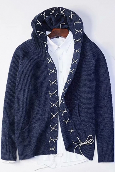 Creative Fashion Lace-Up Shawl Collar Mens Open Front Plain Casual Cardigan