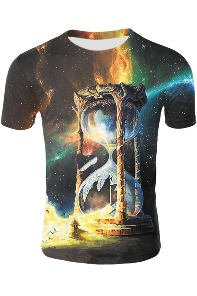 Fashionable Galaxy Hourglass Printed Round Neck Short Sleeve Tee