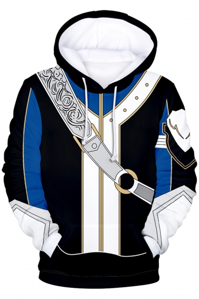 Popular Game Cosplay Costume Relaxed Fit Black and Blue Hoodie