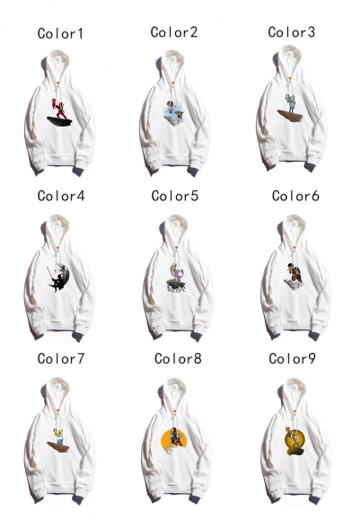 Funny Cartoon Figure Printed Stylish Long Sleeve White Pullover Casual Hoodie