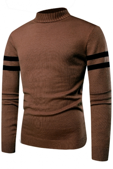 Men's New Stylish Mock Neck Striped Print Long Sleeve Pullover Sweater
