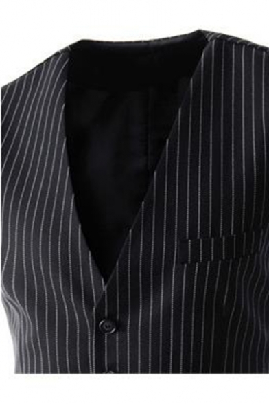 Men's Stylish Vertical Stripes Printed Single Breasted Buckle Back Slim Cotton Suit Vest