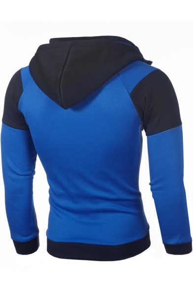Mens Cool Stylish Colorblock Double Layered Zip Closure Fitted Hoodie
