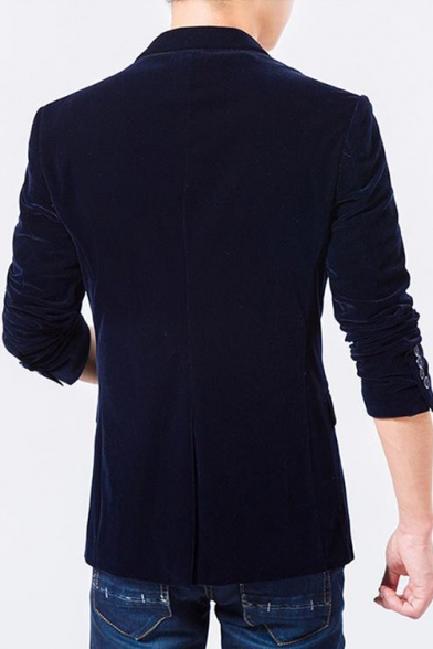 Mens Trendy Notched Lapel Velvet Long Sleeve Single Button Casual Slim Business Suit Blazer