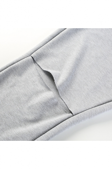 Women's Fashion Drawstring Waist Cutout Knee Plain Grey Casual Sports Pants