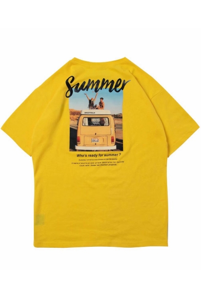 Cool Letter SUMMER Printed Half-Sleeved Mens Oversized T-Shirt