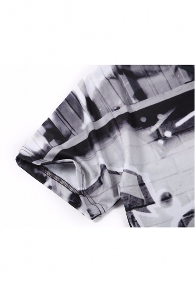 3D Figure Print Short Sleeve Casual Grey T-Shirt for Guys