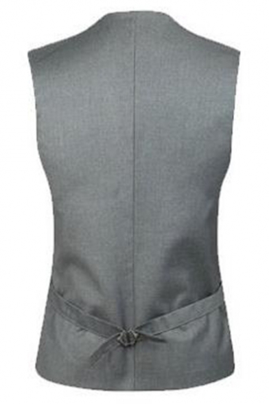Men's Hot Fashion Buckle Back Double Breasted Grey Business Suit Vest