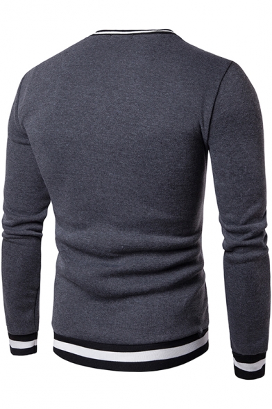 Men's New Fashion Long Sleeve V-Neck Color Block Slim Fitted Sweatshirt