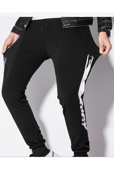 Mens New Stylish Patched Side Drawstring Waist Casual Sport Pants Sweatpants