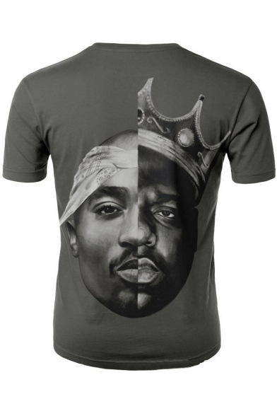 New Fashion Figure Printed Fitted Grey T-Shirt