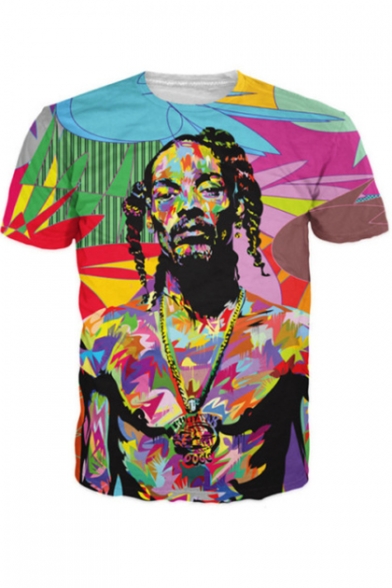 American Rapper Colorful Painting Figure Printed Short Sleeve Summer T-Shirt