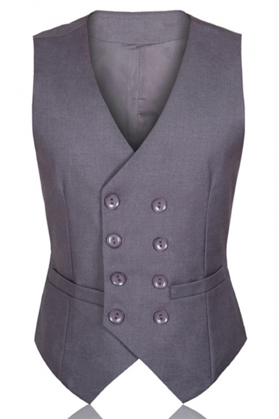 Solid Color Double Breasted Buckle Back Slim Fit Suit Vest for Men