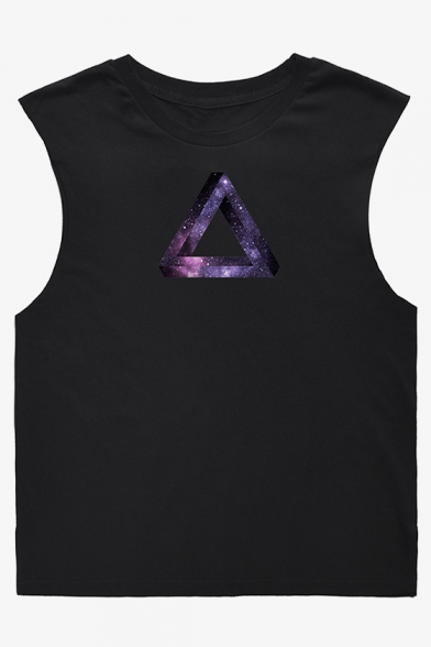 Street Style Galaxy Triangle Printed Sleeveless Unisex Cotton Tank