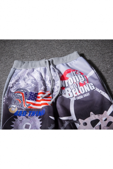 Stylish 3D Machinery Letter Flag Print Drawstring Waist Leisure Sports Pants Sweatpants