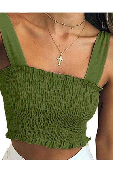 Summer New Stylish Solid Color Ruched Cropped Cami Top for Women