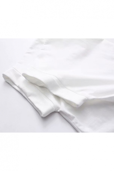 Cartoon Four Cat Embroidery Short Sleeve Round Neck Summer White T-Shirt