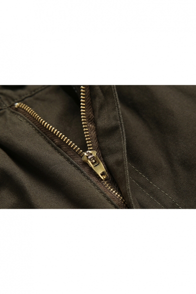 Guys Outdoor Fashion Simple Plain Cotton Drawstring-Cuff Detail Military Cargo Shorts