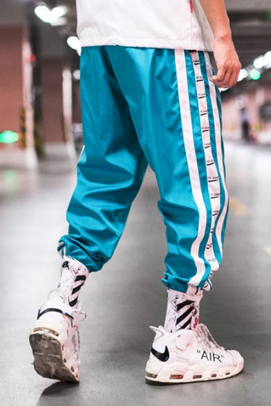 Hip Hop Style Striped Tape Side Drawstring Waist Men's Loose Fit Track Pants