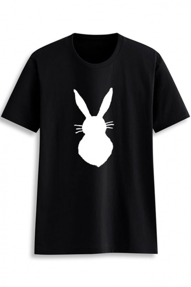 

Lovely Rabbit Pattern Round Neck Short Sleeve Loose Casual Pullover T-Shirt, LC515756, Black;pink;white;yellow;grey