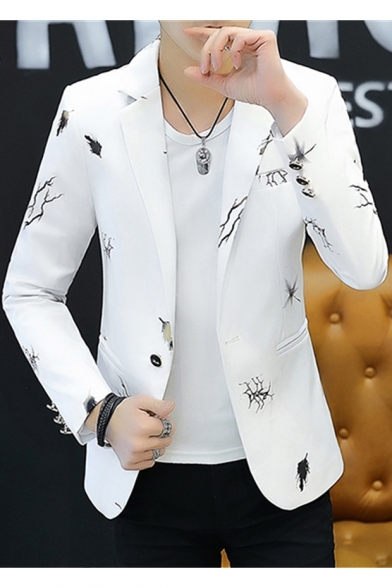 Men's Stylish Bronzing Leaves Print Slim Fit Long Sleeve Single Button Casual Suits Blazer