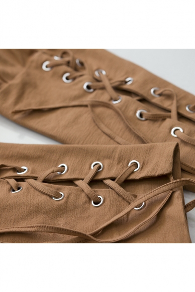 Men's Vintage Medieval Unique Quick-Drying Plain Drawstring Waist Grommet Lace-Up Cuff Cotton Cropped Pants