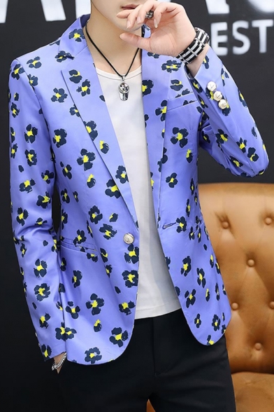 Beautifullight handsome Mens Floral Long Sleeve Button Closure Casual Blazers 