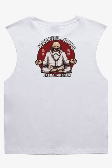 Mens Summer Cool Figure Letter MARTIAL ARTS Printed Sleeveless Cotton Tank