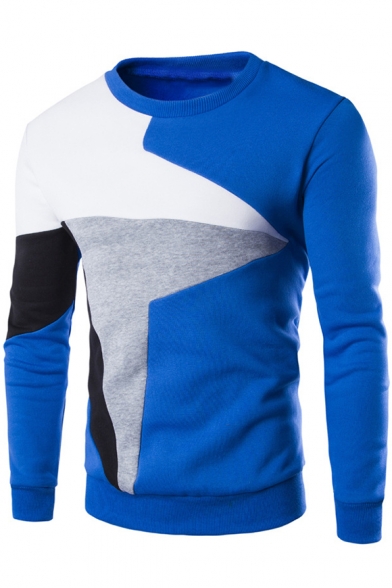 New Arrival Fashion Color Block Round Neck Long Sleeve Mens Pullover Sweater
