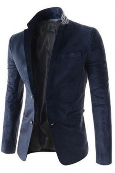 New Trendy Plain Button Front Notch Lapel Split Back Long Sleeve Mens Suede Blazer Coat
