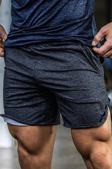 Popular Zip Pockets Patched Elastic Waist Plain Guys Casual Sport Shorts
