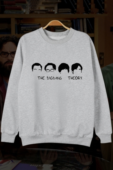 The Big Bang Theory Figure Printed Round Neck Long Sleeve Cotton Pullover Sweatshirt