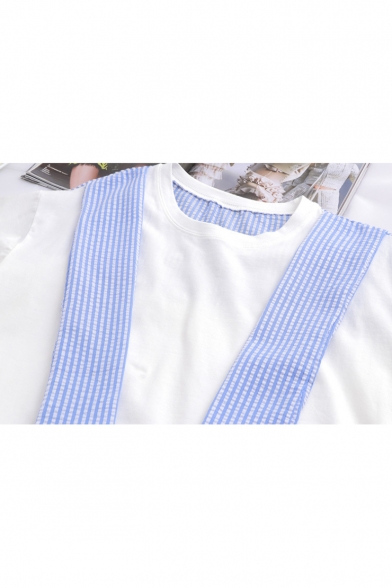 Trendy Striped Tied Front Round Neck Short Sleeve Pullover T-Shirt