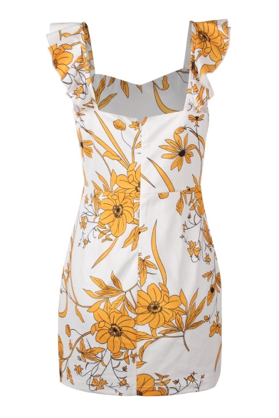 Women's Floral Printed Spaghetti Straps Zip Back Mini Beach Dress