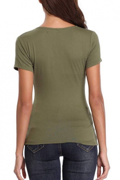 Women's Solid Color Ruched Single-Breasted Side Short Sleeve T-Shirt