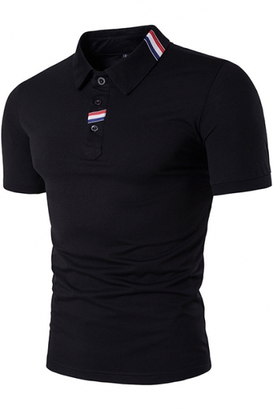 Vska Mens Polo Shirt Bussiness Short-Sleeve Turn Down Collar Multicolor Striped Printed T-Shirt 