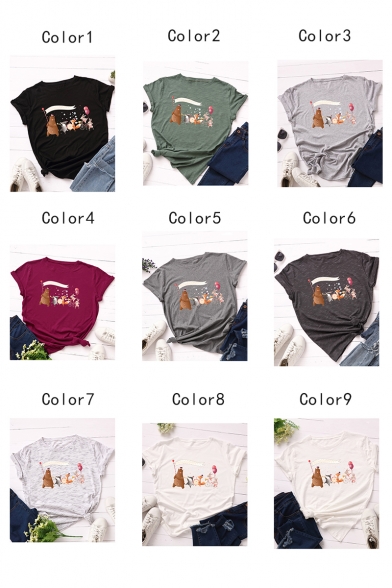 Cool Cartoon Animals Printed Round Neck Short Sleeve Casual Cotton T-Shirt