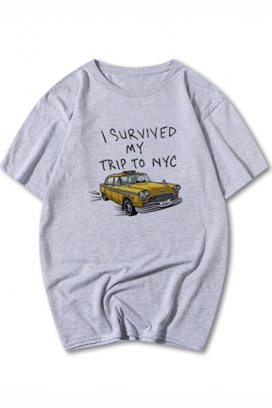Fashion Street Letter I SURVIVED MY TRIP TO NYC Car Print Basic Oversized Cotton T-Shirt