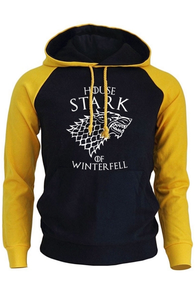 Game of Thrones Stark Wolf Printed Colorblock Fitted Long Sleeve Pullover Hoodie