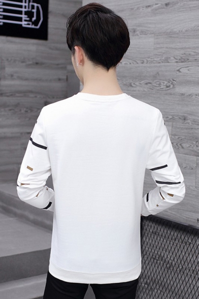 Guys Fashion Irregular Stripe Printed Long Sleeve Round Neck Pullover Sweatshirt