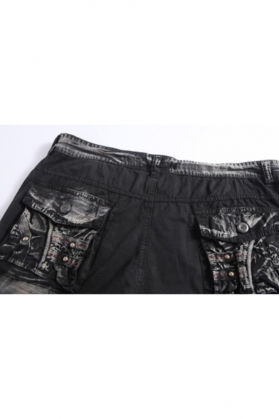 Guys Summer Retro Distressed Camo Pattern Cotton Loose Military Cargo Shorts