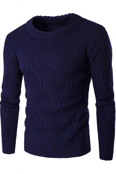 Guys Trendy Lattice Printed Round Neck Long Sleeve Pullover Sweater