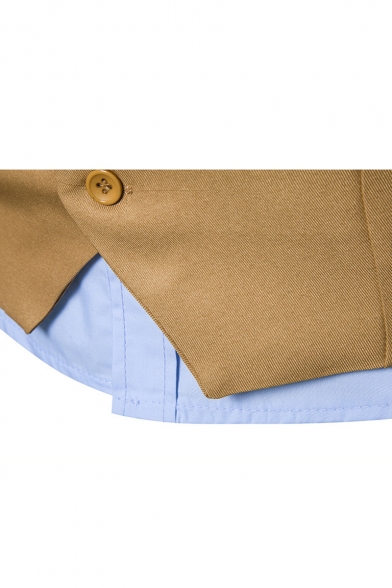 Men's Plain Single Breasted Notched Lapel Belt Back Design Business Suit Vest